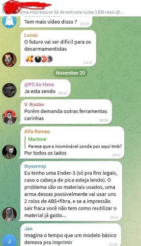 Chat de Telegram discute fabricação de armas em impressora 3d