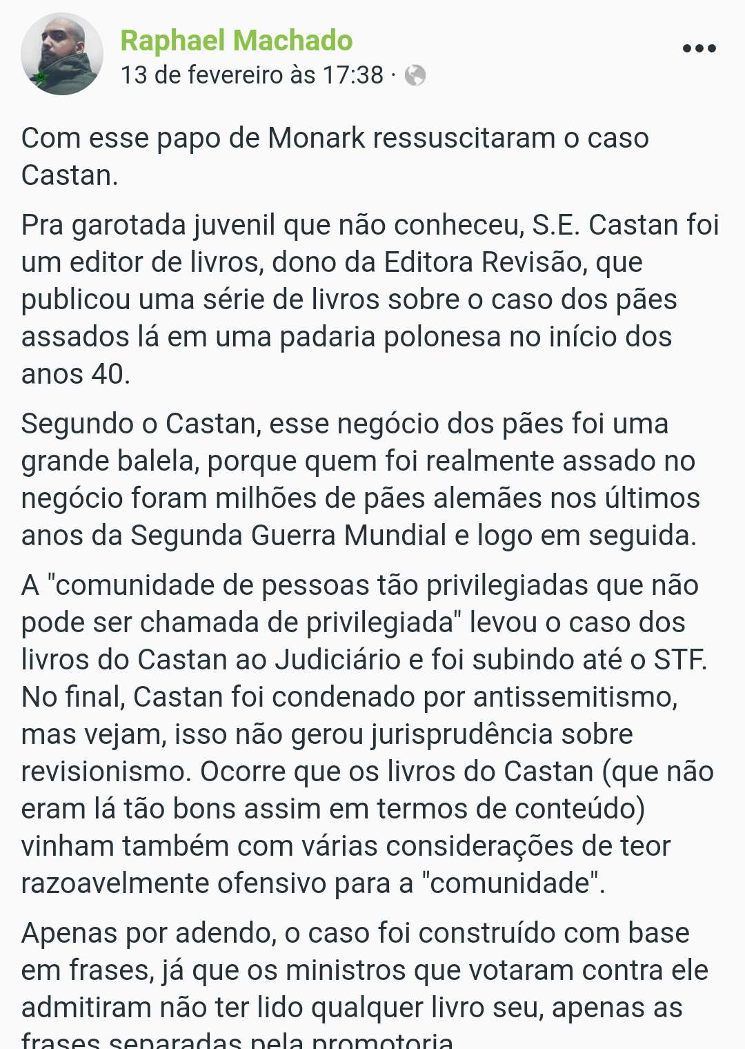 Raphael Machado cita Monark e Castan da editora negadora do Holocausto, Revisão