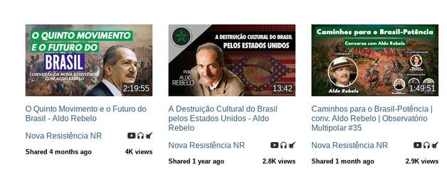 Aldo Rebelo reccorente no canal de YouTube da Nova Resistência