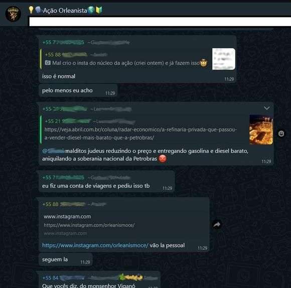 Grupo de WhatsApp da Ação Orleanista: antissemitismo