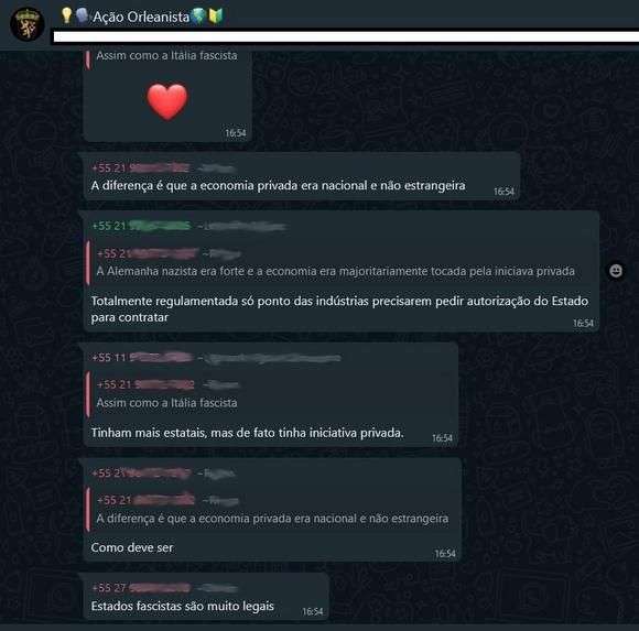 Grupo de WhatsApp da Ação Orleanista: apologia ao fascismo