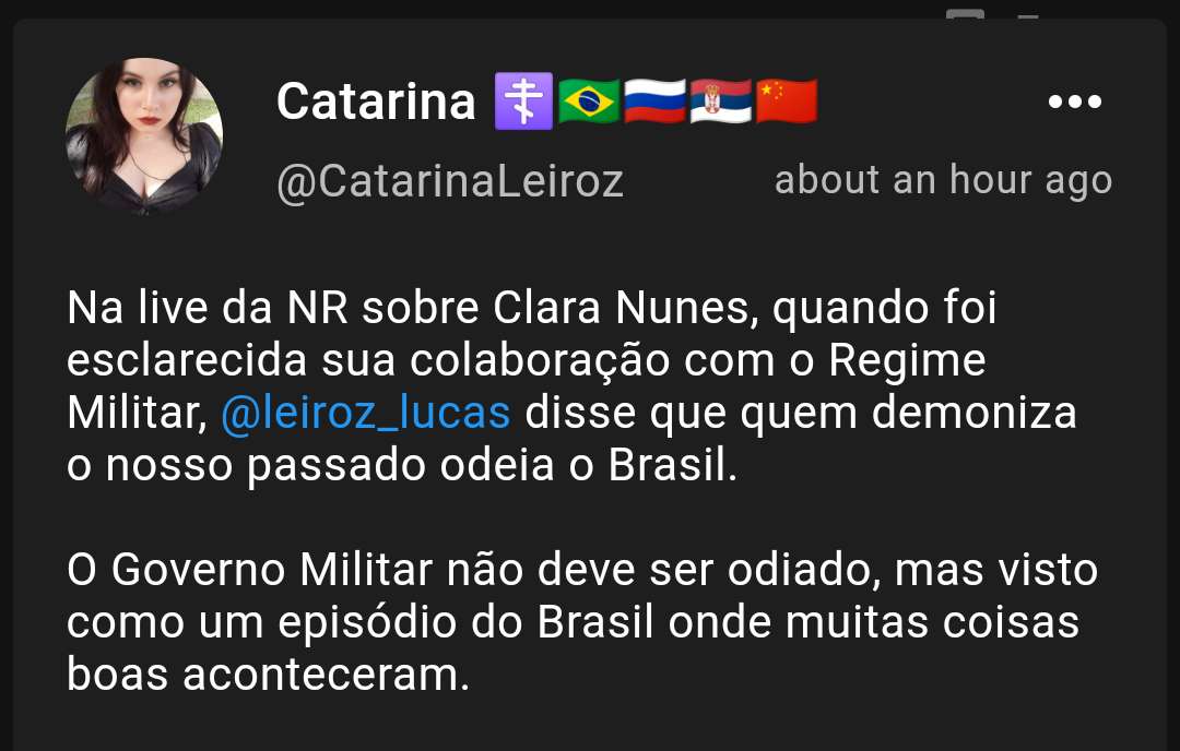 Catarina Leiroz relativiza a ditadura militar