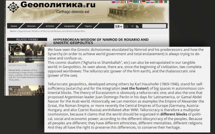 Nimrod de Rosário celebrado em site Geopolitika de Dugin