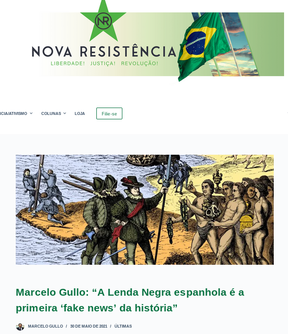 Site da Nova Resistência com artigo traduzido de Gullo sobre a 'Lenda Negra'