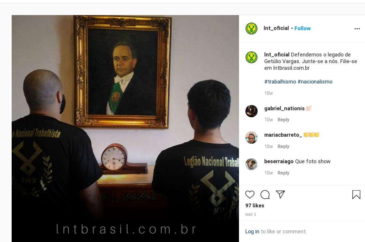 Militantes estilo camisas negra da LNT veneram Getúlio Vargas