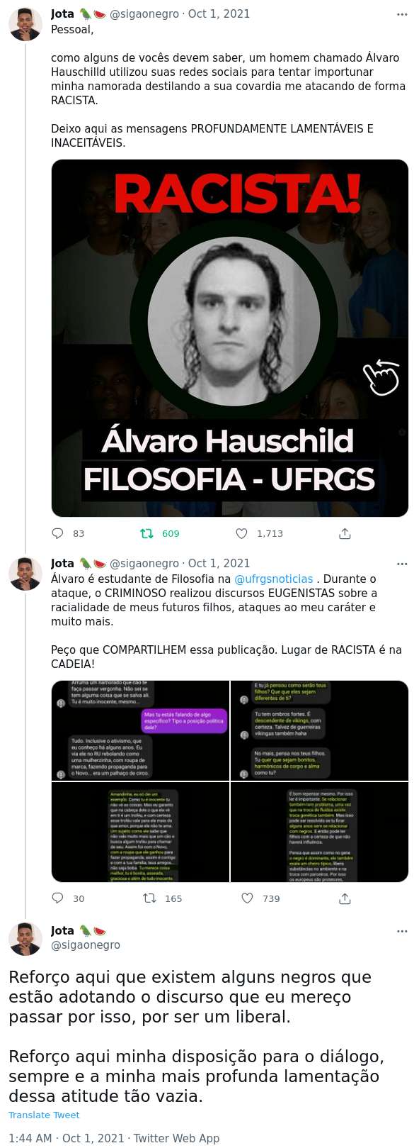 Prints denunciando Álvaro Hauschild