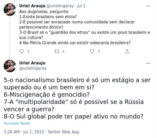 Uriel Araújo e as raças para o duginismo